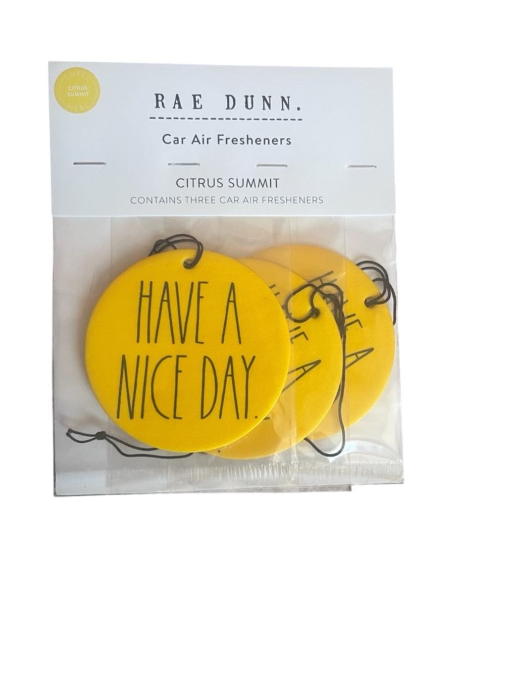 Rae Dunn Citrus Summit Car Air Fresheners Set of 3 “Have a Nice Day” NWT